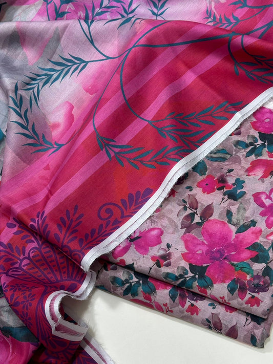 Floral 3PC Lawn Suit with Voile Dupatta