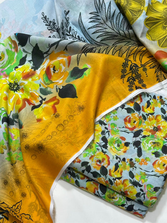 Floral 3PC Lawn Suit with Voile Dupatta