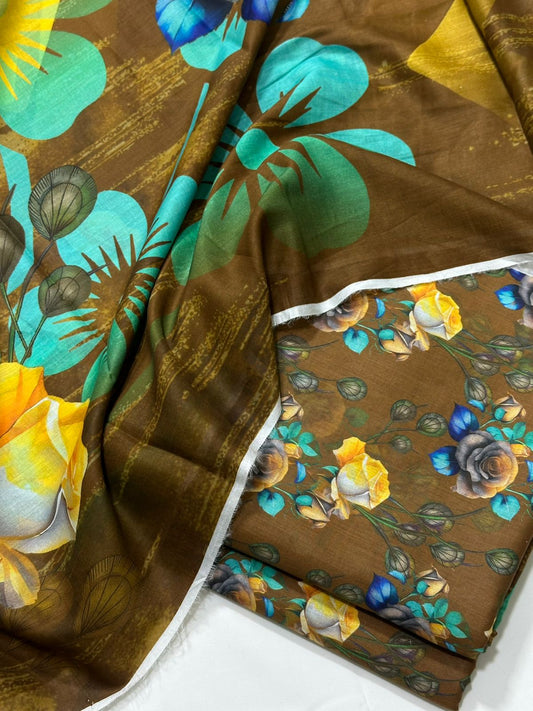 Floral 3PC Lawn Suit with Voile Dupatta