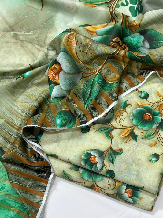 Floral 3PC Lawn Suit with Voile Dupatta