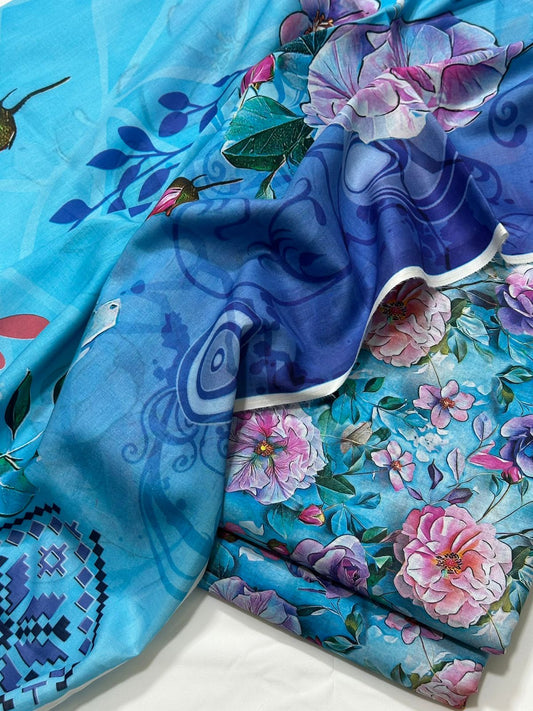 Floral 3PC Lawn Suit with Voile Dupatta