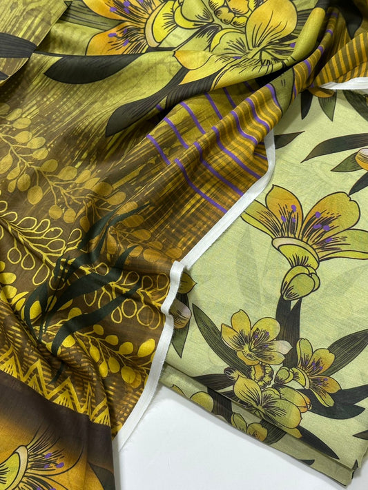 Floral 3PC Lawn Suit with Voile Dupatta